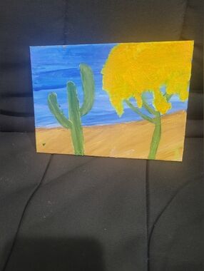 Hand-Painted Desert Landscape Canvas - Yellow & Green By E and T Paintings
